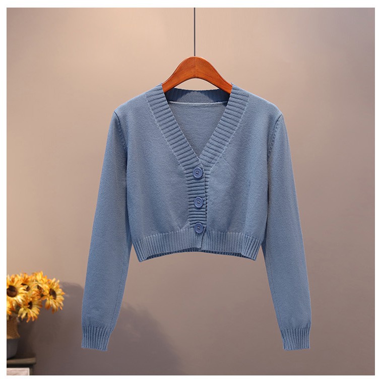 Áo Khoác Cardigan Ngắn Cổ Chữ V Màu Xanh Lá Phong Cách Hàn Quốc Thời Trang Xuân Thu Dành Cho Nữ | BigBuy360 - bigbuy360.vn