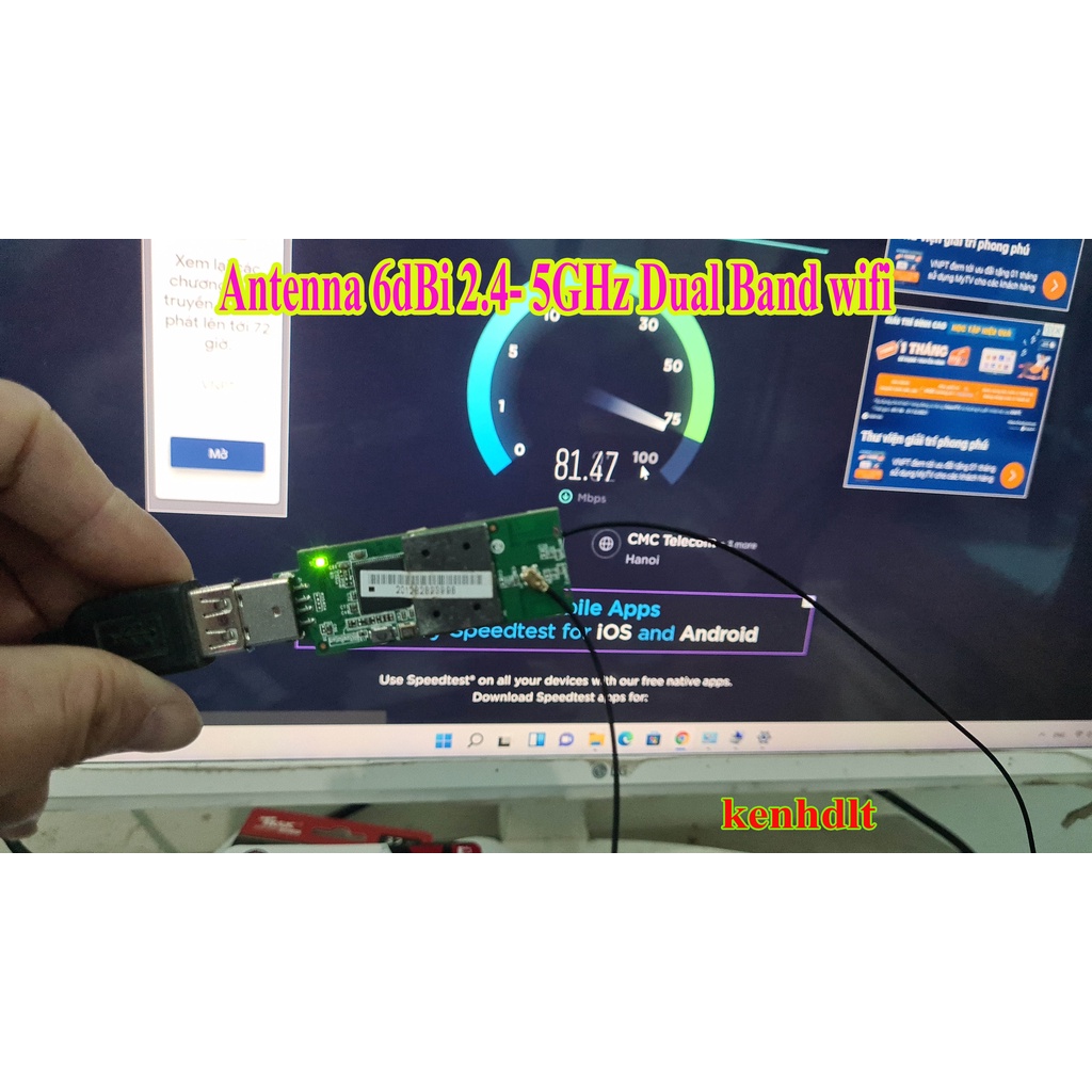 USB thu Wifi 802.11n AC  2 anten dài bắt được sóng 5GHz mạnh tốc độ 1 gigabit siêu mạnh