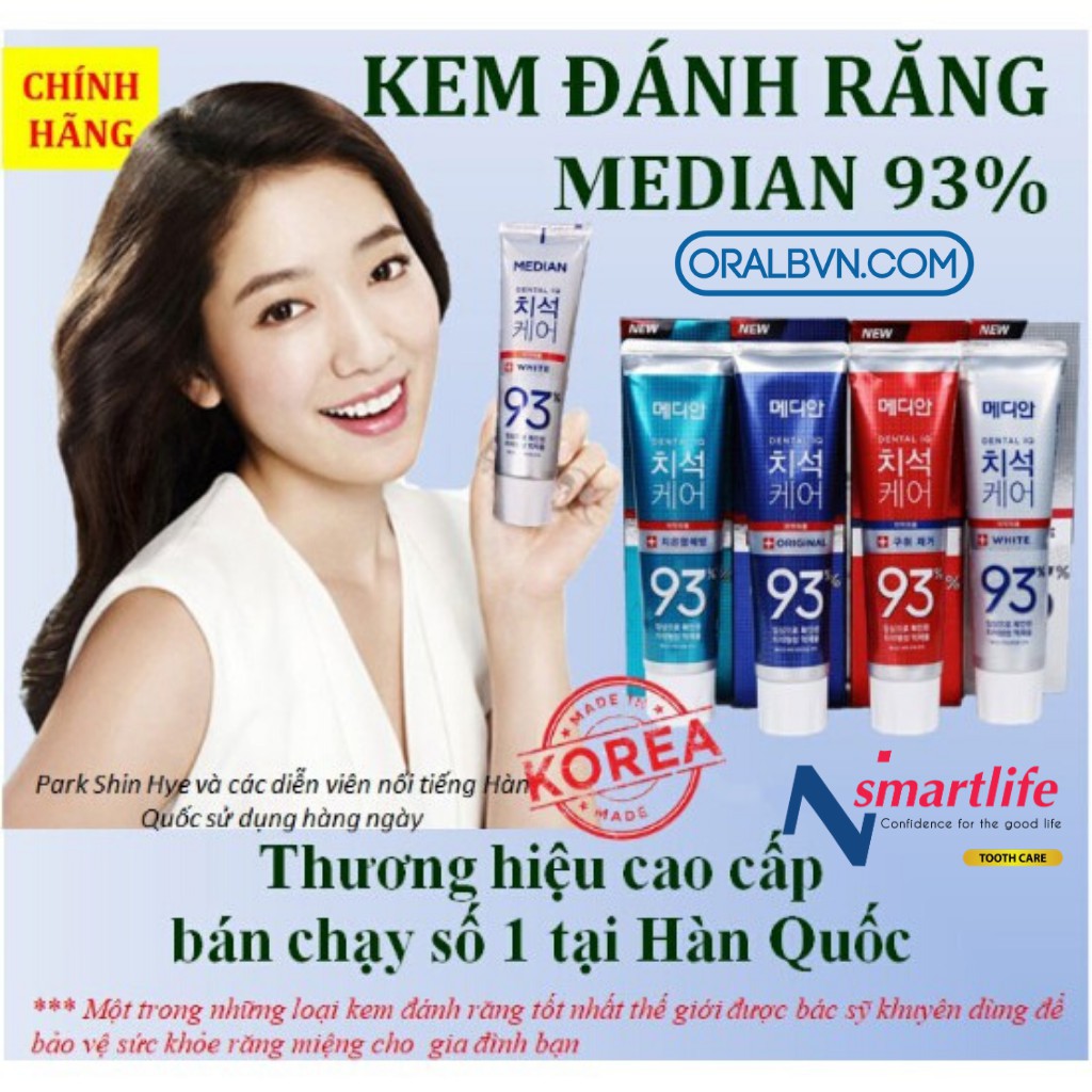 [HOT] Kem Đánh Răng Hàn Quốc Median 93% 120g màu đỏ làm trắng, chống hôi miệng, tẩy cao răng