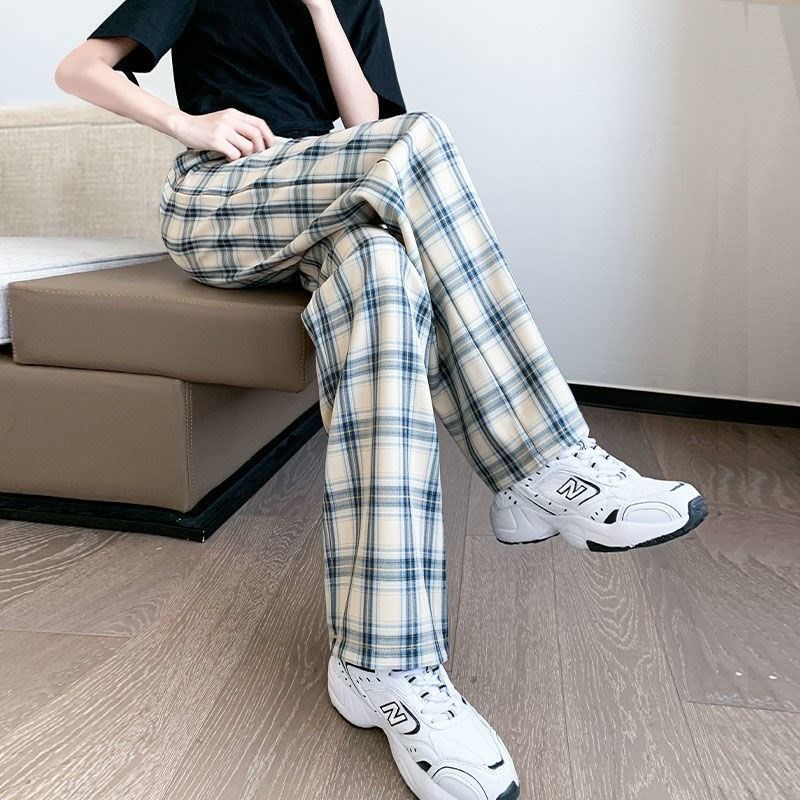 Quần Dài Lưng Cao Ống Rộng Họa Tiết Sọc Caro Thời Trang Xuân Hè Cá Tính Cho Nữ