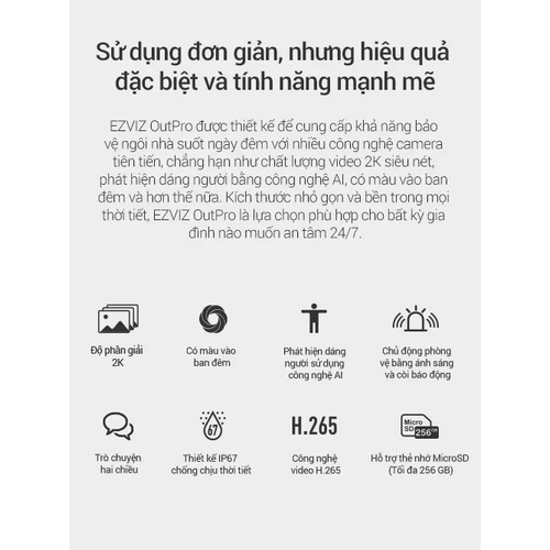 Camera Wifi Ngoài Trời Ezviz C3TN 3.0Mpx 1440P Chất lượng hình ảnh 2K QHD Có màu ban đêm Đàm thoại 2 chiều Chống nước