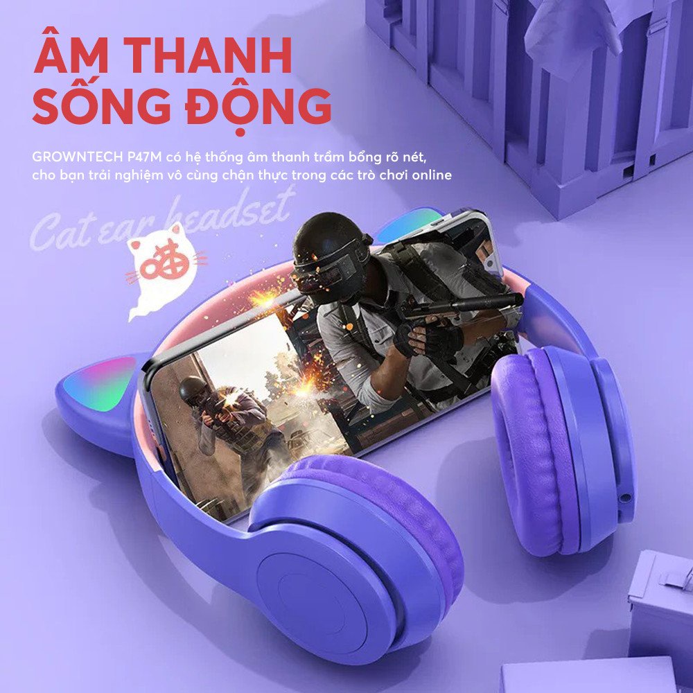 [Mã BMLTM50 giảm đến 50K đơn 99K] Tai nghe chụp tai mini P47M tai mèo loại mini, kèm micro có cỗng 3.5mm- LinkeeTech