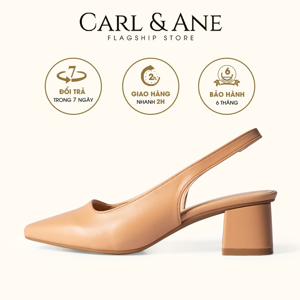 Carl & Ane - Giày cao gót  thời trang mũi vuông phối dây quai mảnh cao 5cm màu bò - EL016