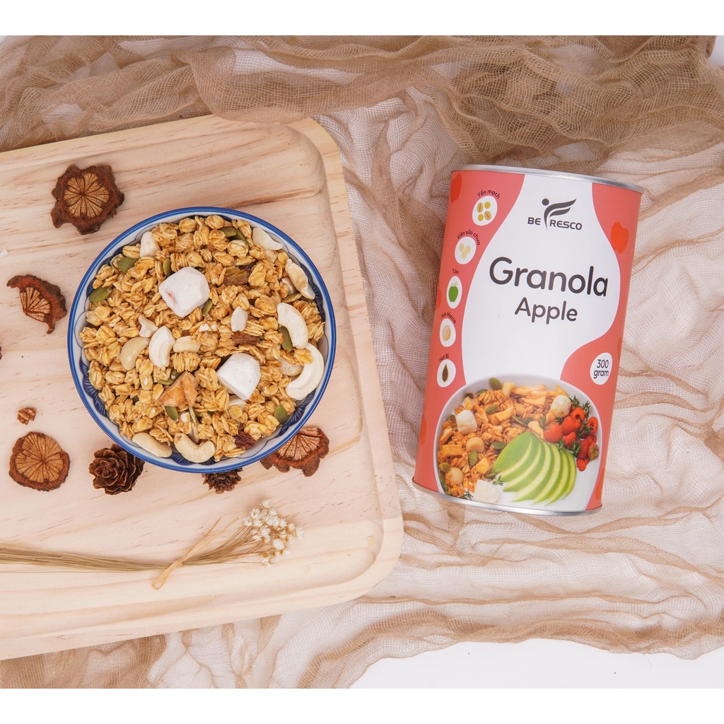 Granola ngũ cốc ăn kiêng giảm cân Befresco 300g vị táo mix hạt macca cực kỳ bổ dưỡng