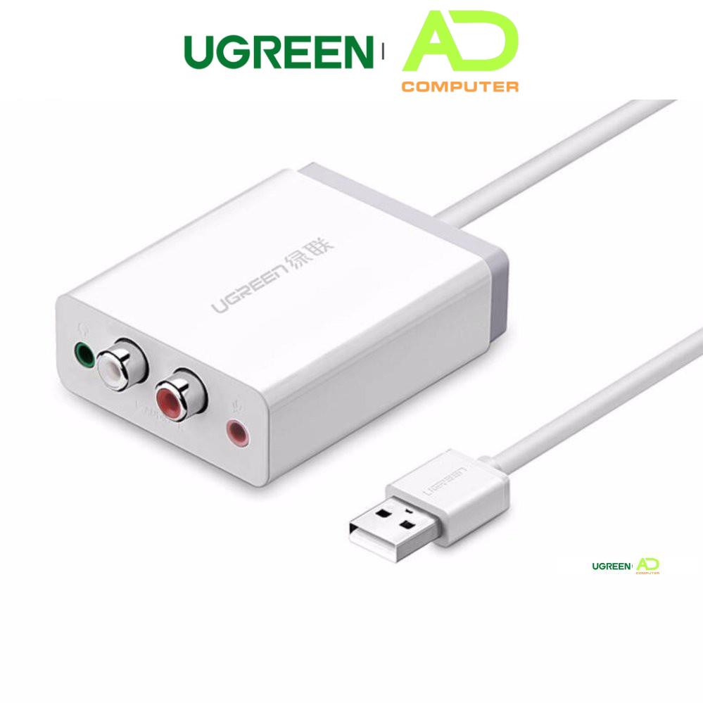 Bộ chuyển âm thanh USB ra 2 đầu 3.5mm (tai nghe+Mic) và 2 đầu hoa sen (RCA) UGREEN 30521
