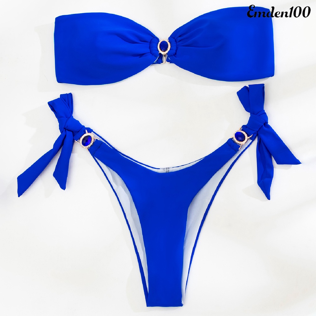 Bộ Đồ Bơi Hai Mảnh Nâng Ngực Đính Đá Màu Xanh Dương Thời Trang Quyến Rũ Cho Nữ