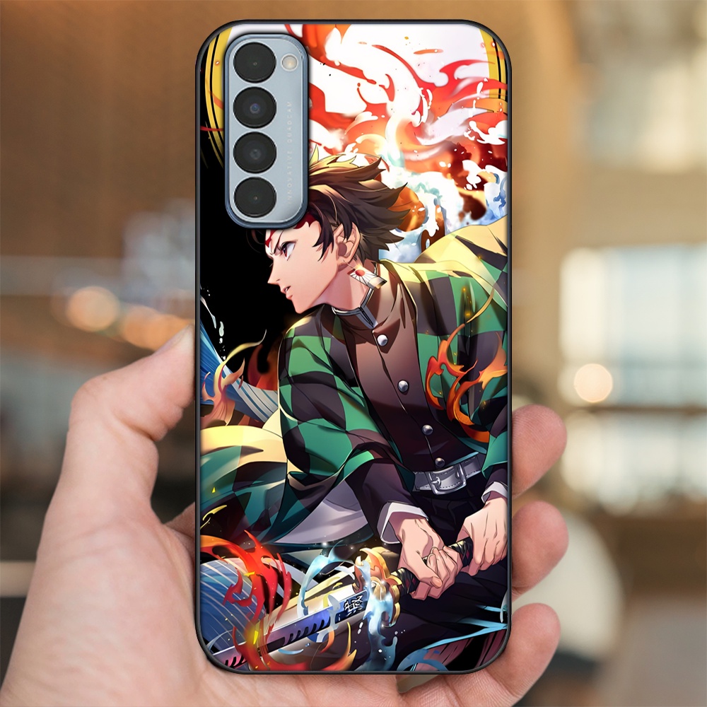 Ốp lưng Oppo Reno 4 Pro viền đen in hình Tanjiro Kimetsu No Yaiba