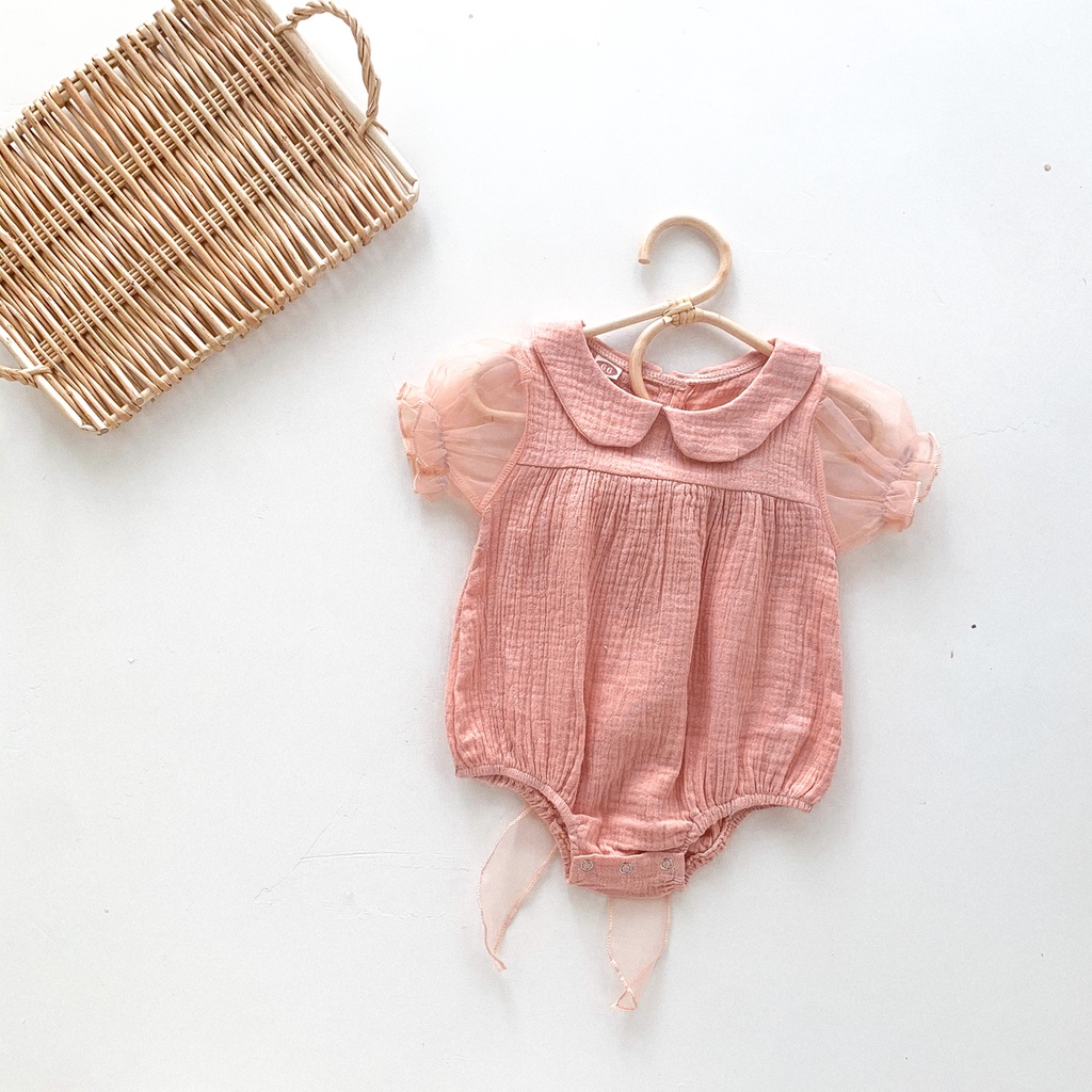 Jumpsuit Tay Ngắn Phối Lưới Cho Bé Gái