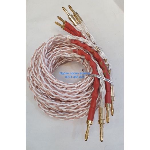 Cặp dây loa 5m 2 vế jack bắp chuối hoặc mỏ chim cứng đã hoàn thiện