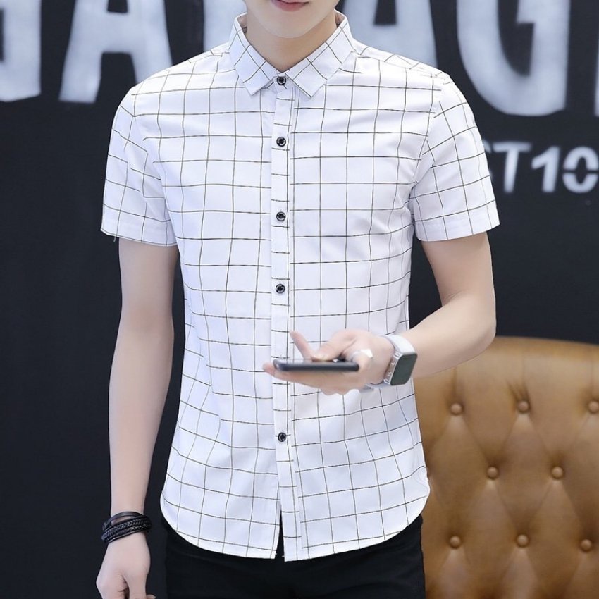 Áo Sơ Mi Nam Ngắn Tay ❤️ Áo Sơ Mi Nam Cộc Tay Phối Caro Ô Nhỏ Mới Thời Trang Cao Cấp PONIVA
