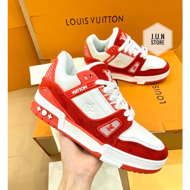 GIÀY LV TRAINER WHITE RED TRẮNG ĐỎ LAI AU [ FREESHIP + BOX ]