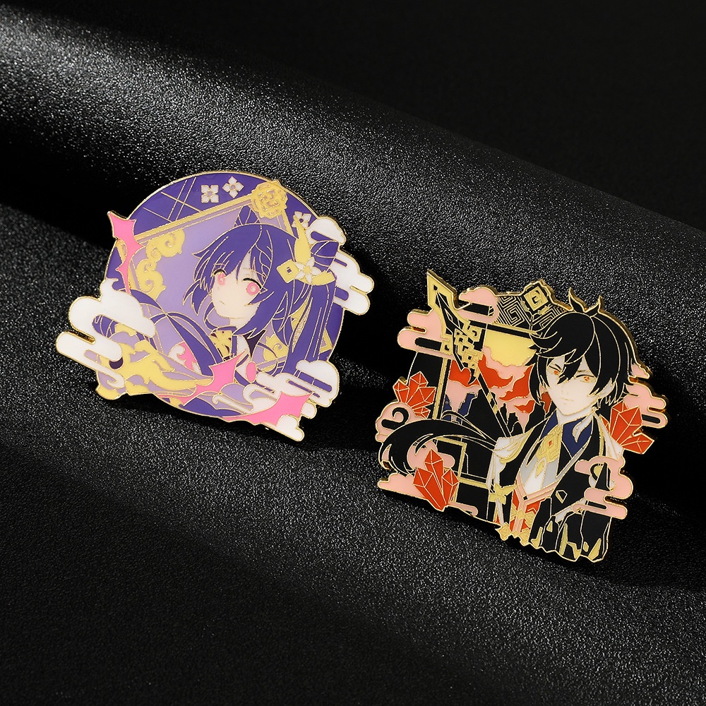 Huy Hiệu Cài Áo Tráng Men Hình Anime Hu Tao Ganyu Venti Zhongli