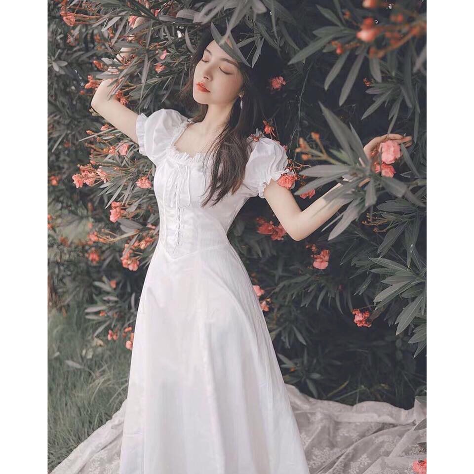 Đầm Cổ Bèo Đan Dây Trước 2 Màu Trắng, Đen - Váy Nữ Thời Trang Đi Chơi, Dự Tiệc