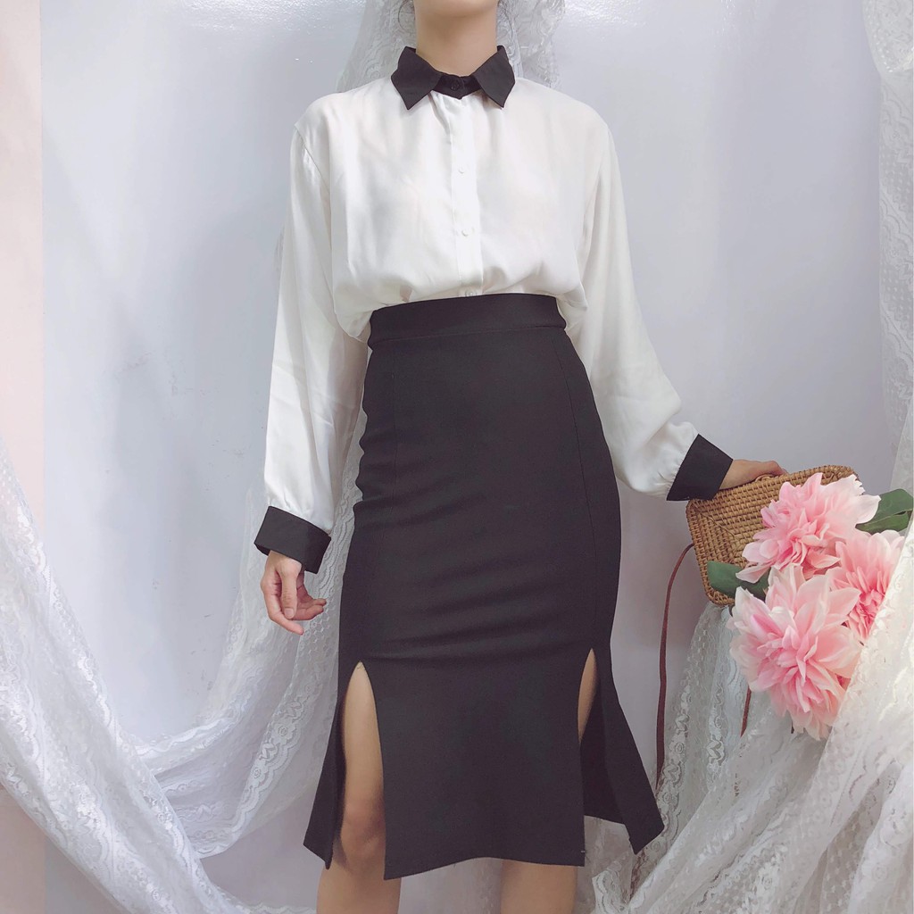 Chân váy công sở dài bigsize xẻ tà màu đen dài 63cm [size từ 48-85kg | BigBuy360 - bigbuy360.vn