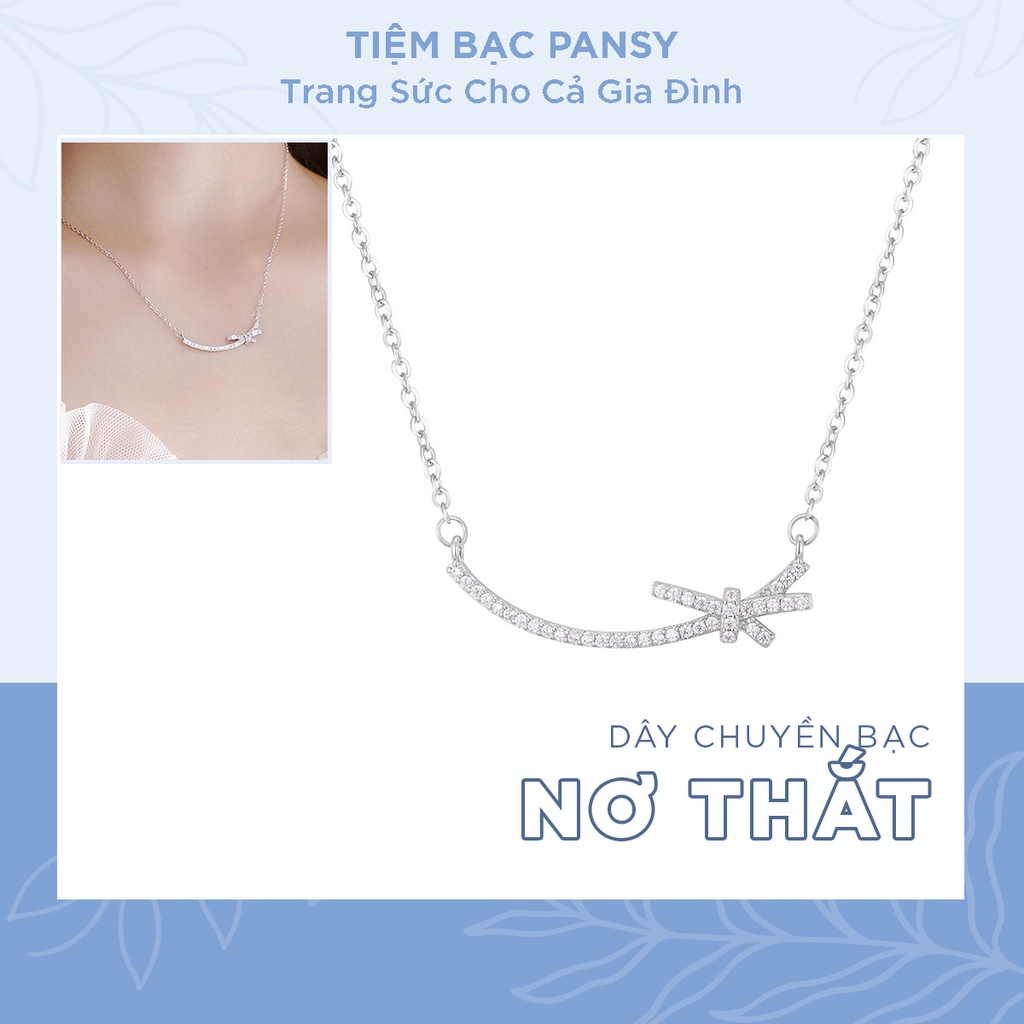 Vòng cổ bạc nữ PANSY hình nơ thắt sang chảnh, dây chuyền bạc 925 mặt cười Smile phối nơ thật thời trang