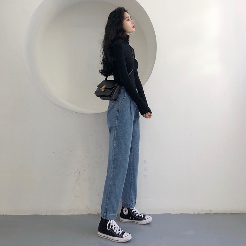 Xiaozhainv Quần jean ống rộng lưng cao theo phong cách retro | BigBuy360 - bigbuy360.vn