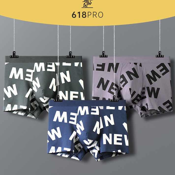 Sịp Đùi- Quần Lót Nam Boxer Cotton Mềm Nhẹ Thoáng Khí Họa Tiết Chữ New K023