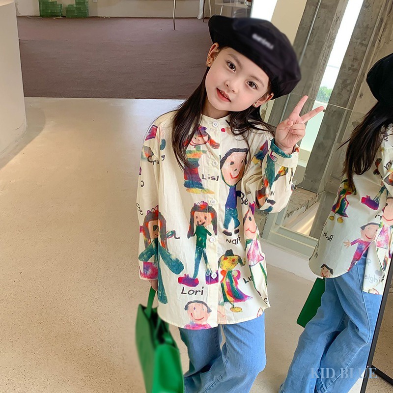 Áo Sơ Mi Cổ Đứng In Họa Tiết Graffiti Thời Trang Mùa Thu Cho Bé Gái
