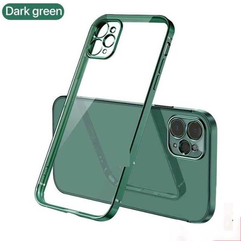 Ốp Lưng Iphone Viền Vuông Mạ Điện Màu Rêu Đậm 7plus/8plus/x/xs/xsmax/11/11pro/11promax/12/12promax