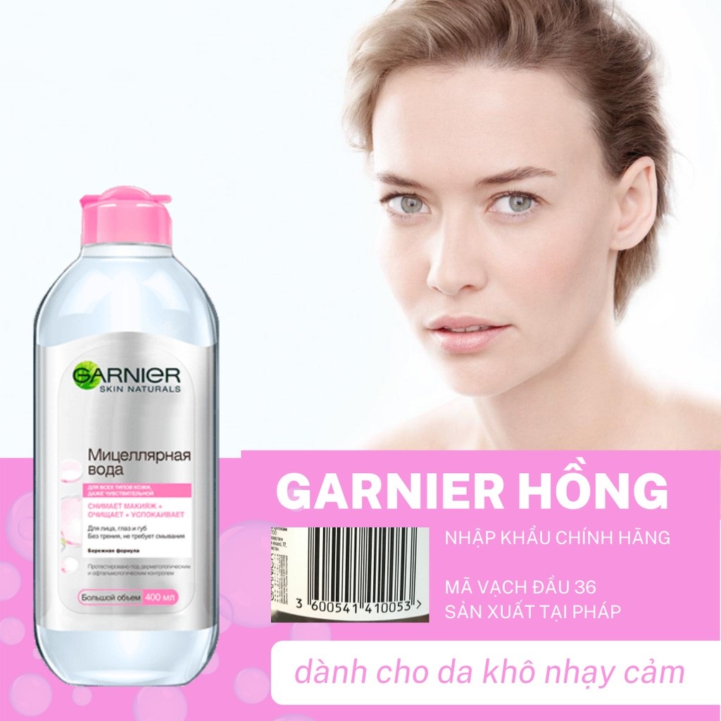 Nước Tẩy Trang Micellar Ganier Hồng/ Vàng/ Xanh Skinactive Cleansing Water ( 400ML)
