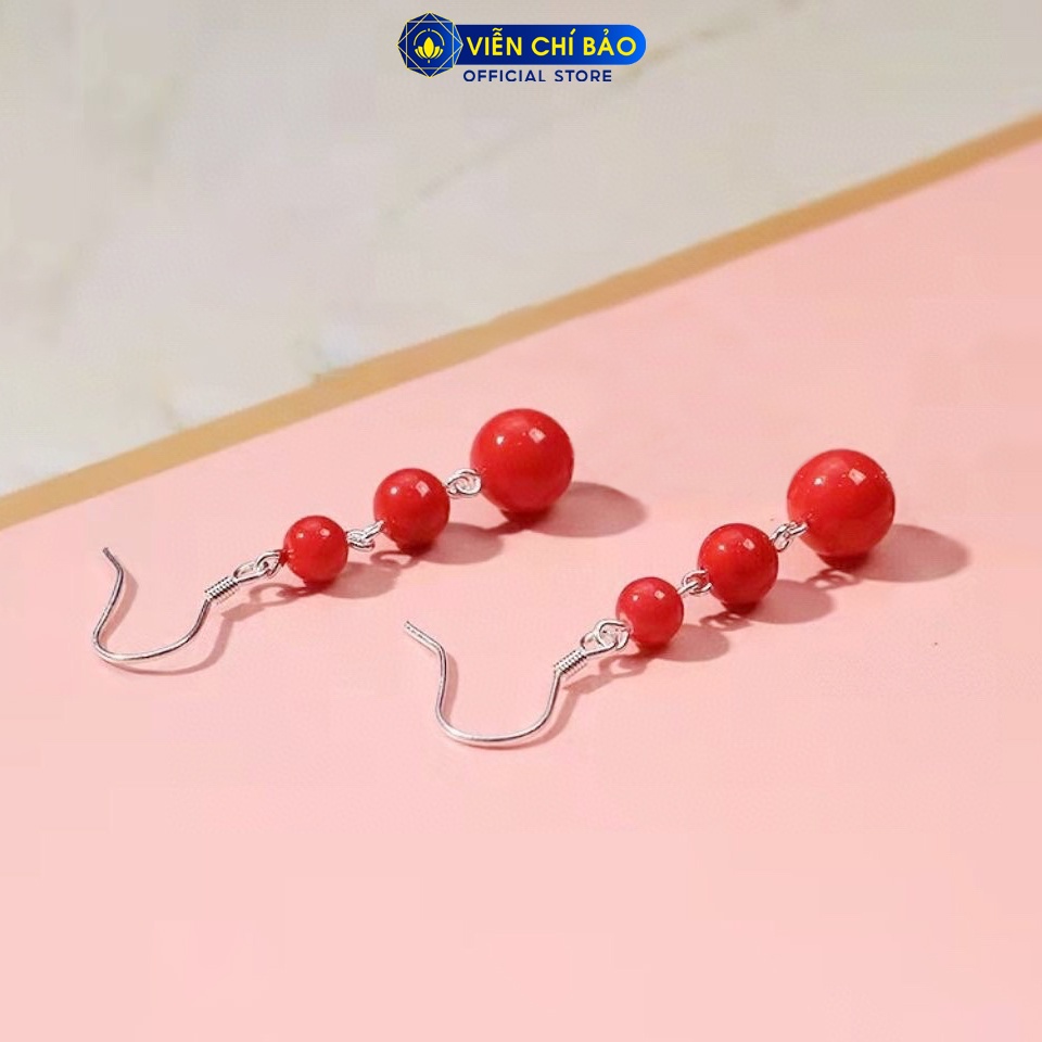 Bông tai bạc nữ chuỗi hạt châu đỏ chất liệu bạc 925 thời trang phụ kiện trang sức Viễn Chí Bảo B400235