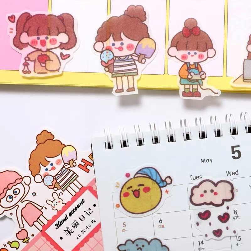 Gói 40 pcs sticker dễ thương nhiều chủ đề DIY