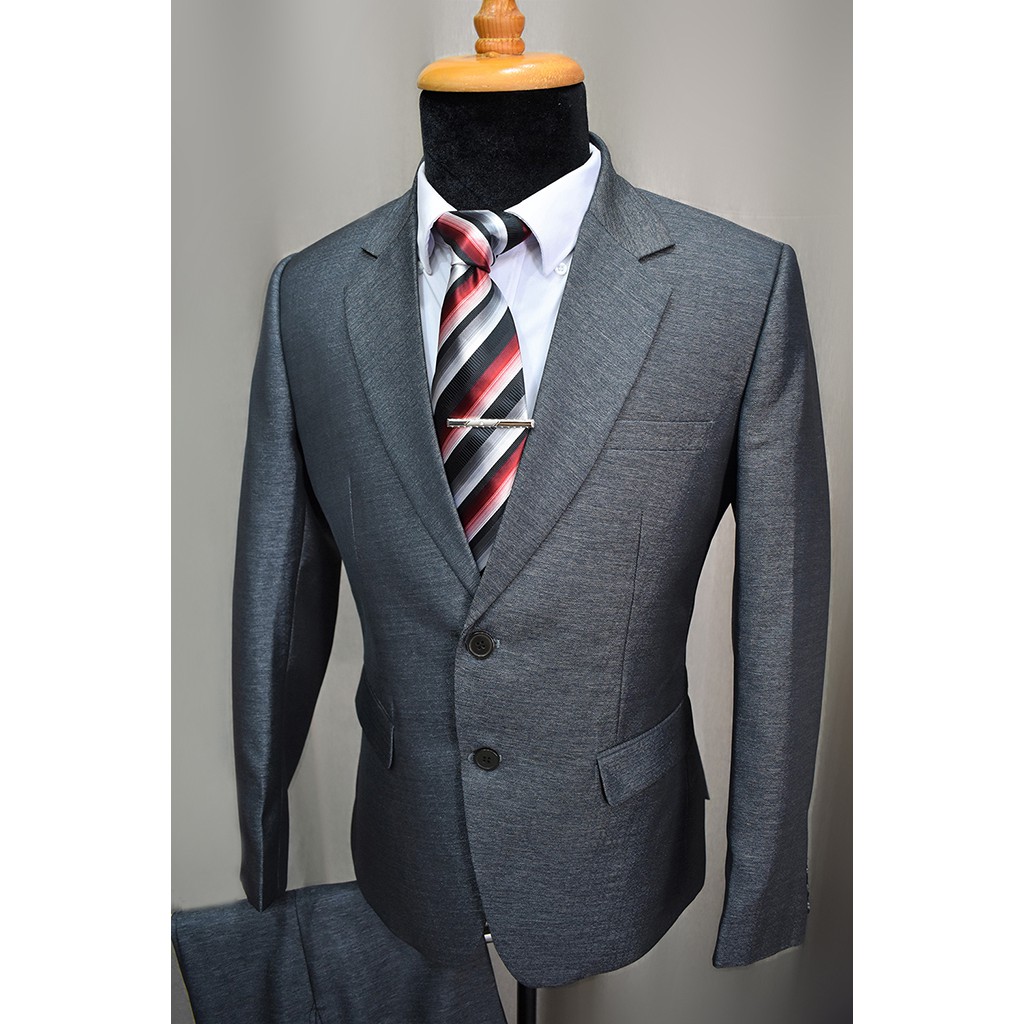 Bộ vest nam 2 nút màu xám xước chất liệu vải nhập cao cấp tặng kèm cà vạt + kẹp