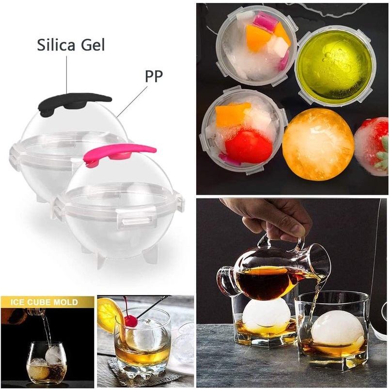 Bộ 4 khuôn làm kem/nước đá hình quả cầu tự làm độc đáo dùng để uống rượu whiskey/cocktail/sô cô la