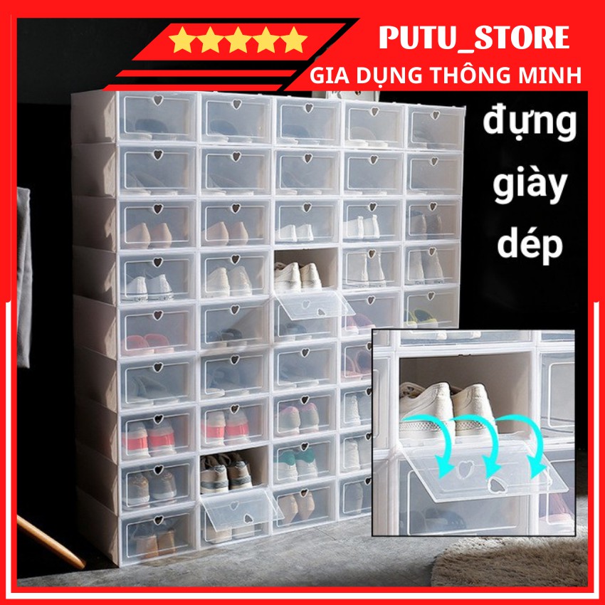 Set 3 hộp đựng giày 🔥 CAO CẤP 🔥 hộp đựng dép giày nhựa cứng trong suốt, chất liệu mica chống bám bụi