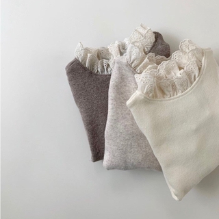 [Happy Little World] Baby Top Phiên Bản Hàn Quốc ins Bé Ren Cổ Công Chúa Đáy Áo Sơ Mi Nữ Bé Rỗng Ren Áo Thun Cotton Bên Trong Ấm Áp Chất Lượng Cao