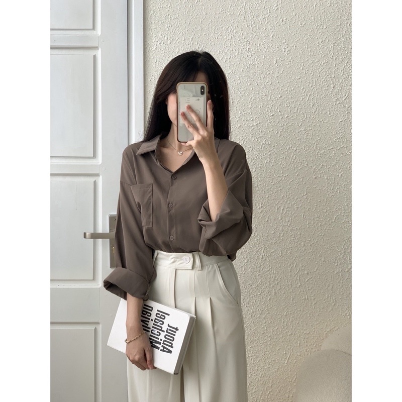 Áo sơ mi nữ tay bồng hàng QC loại 1 mã 1021 - hàng có sẵn