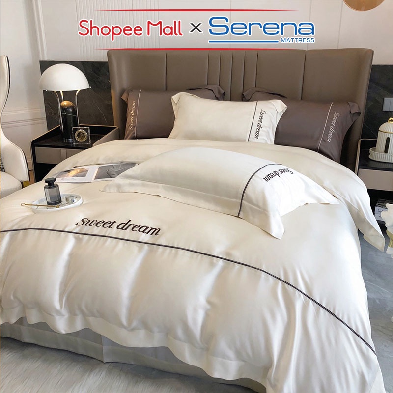 Set 5 Món Chăn Ga Gối Lụa 100s SERENA Cao Cấp Bộ Combo Ra Ga Drap Trải Bọc Phủ Nệm Đệm Giường Đep