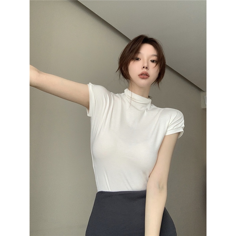 Cocory vn Áo Ngắn Tay Cổ Lọ Dáng Ôm Thời Trang Quyến Rũ Cho Nữ