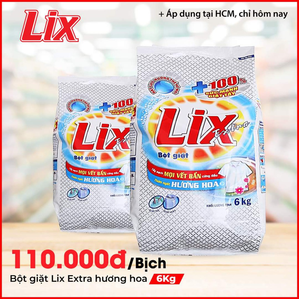 BỘT GIẶT LIX EXTRA 6KG HƯƠNG HOA - TẨY SẠCH MỌI VẾT BẨN CỨNG ĐẦU