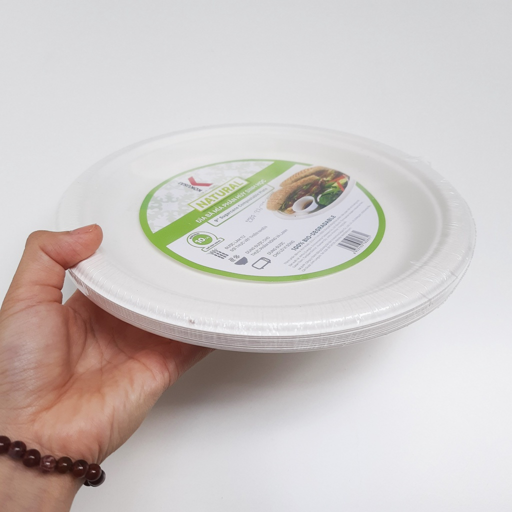 Đĩa Giấy Bã Mía Tự Hủy Sinh Học KOKUSAI Chất Lượng 22.5cm / 17.8cm  - Hàng chính hãng