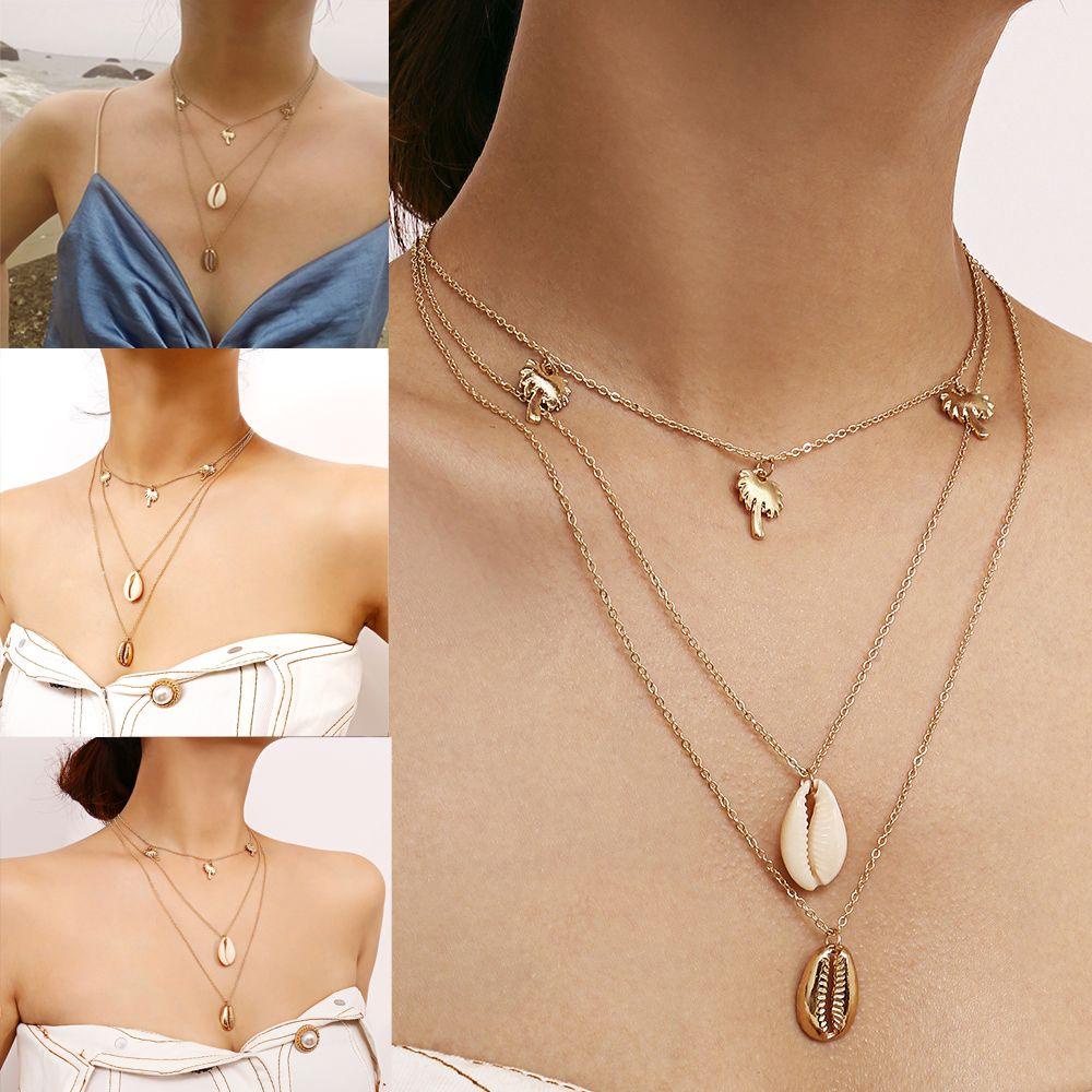 Vòng cổ Nhiều Lớp Vỏ Sò Thời Trang Cho Nữ|Trang Sức Đi Biển Hình Hoa