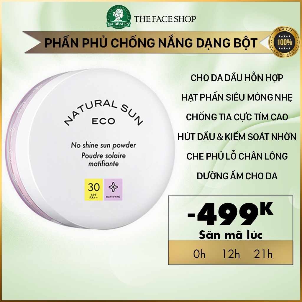 Phấn phủ chống nắng dạng bột cho da dầu hỗn hợp The Face Shop Natural Sun Eco No shine Sun Powder SPF30PA++ 13g