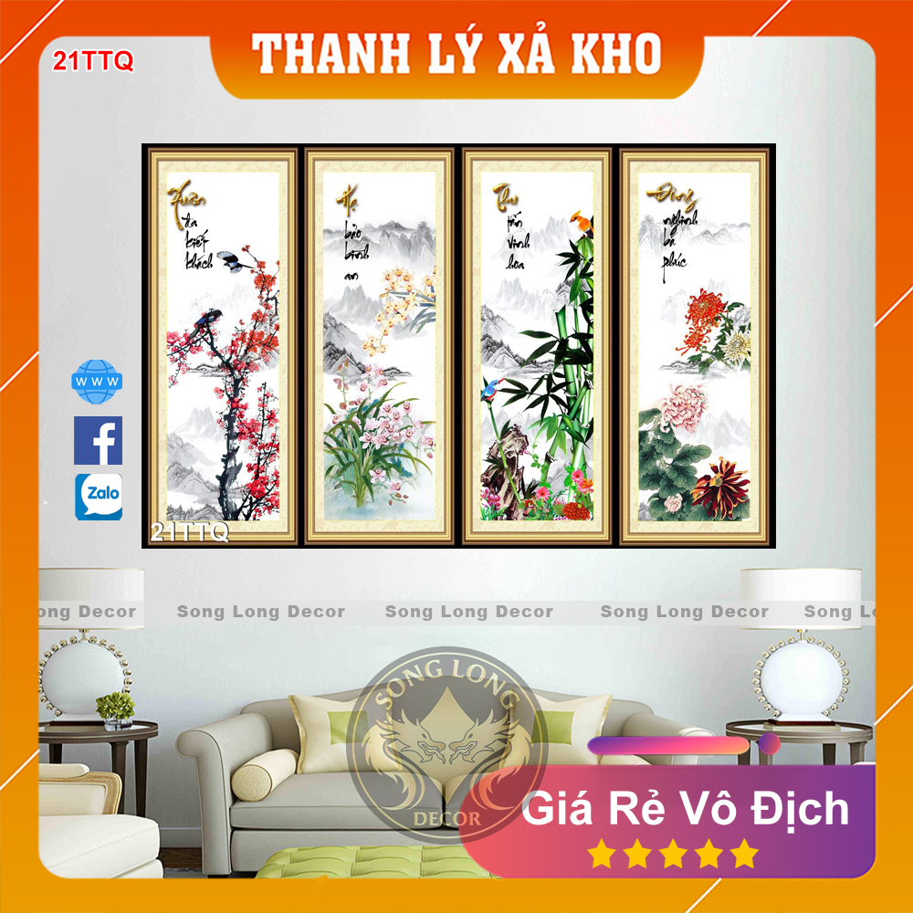 Tranh Dán Tường Tứ quý - 21TTQ-Tranh 3d Phòng Khách- Song Long Decor