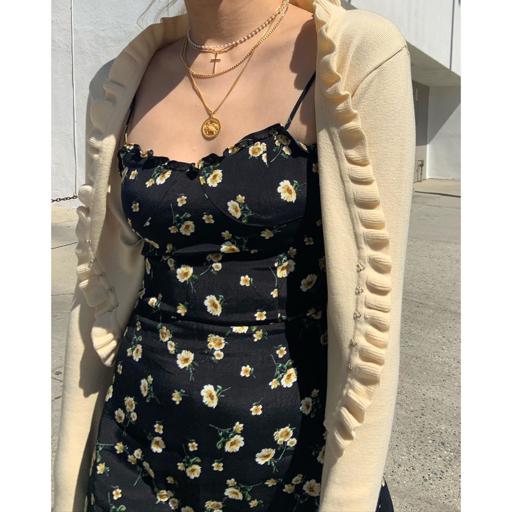 Váy hai dây hoa nhí sexy mùa hè Hàn Quốc