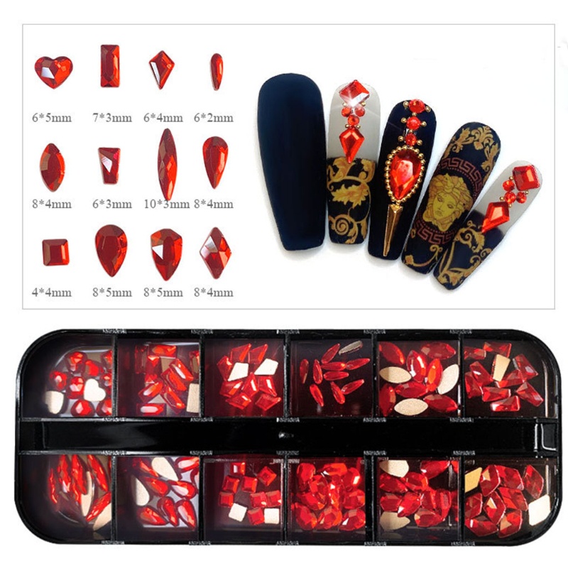 Hộp 12 Ngăn Kính Dùng Trang Trí Móng Tay Nghệ Thuật DIY