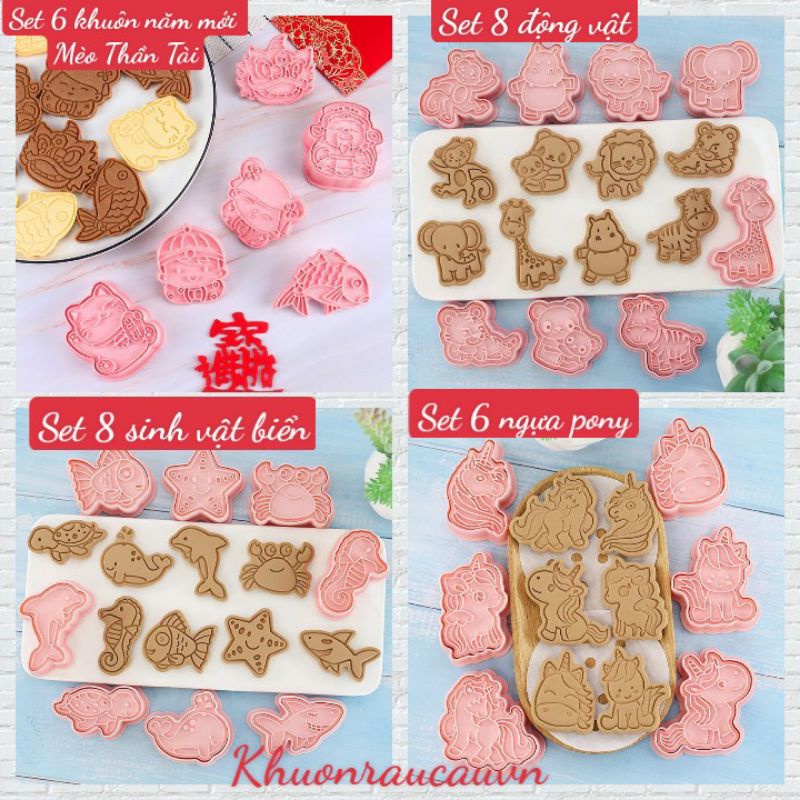 Khuôn cắt bánh quy, khuôn nhấn cookies 3D Mèo Thần Tài/Động vật/Sinh vật biển/ Ngựa pony /Thỏ.