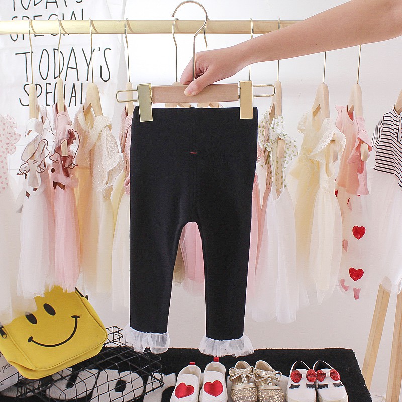 Quần Legging Mỏng Phối Ren Dễ Thương Thời Trang Xuân Thu Cho Bé Gái