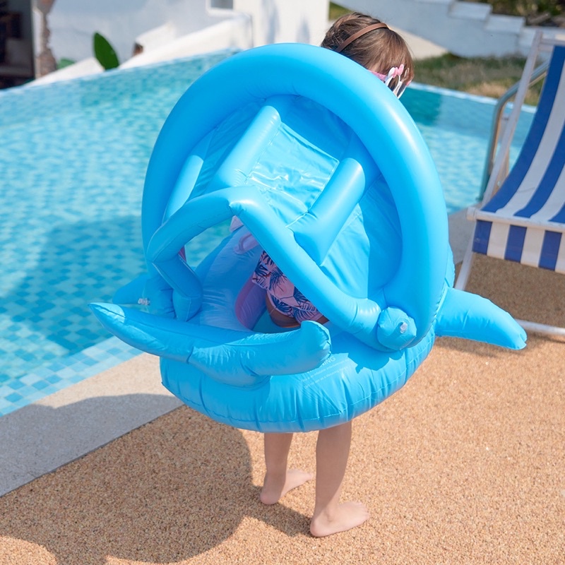 Phao Bơi Baby Shark Mái Che Có Xỏ Chân - Kèm Bơm - Chống Lật An Toàn Cho Bé 0-5 Tuổi Hottrend