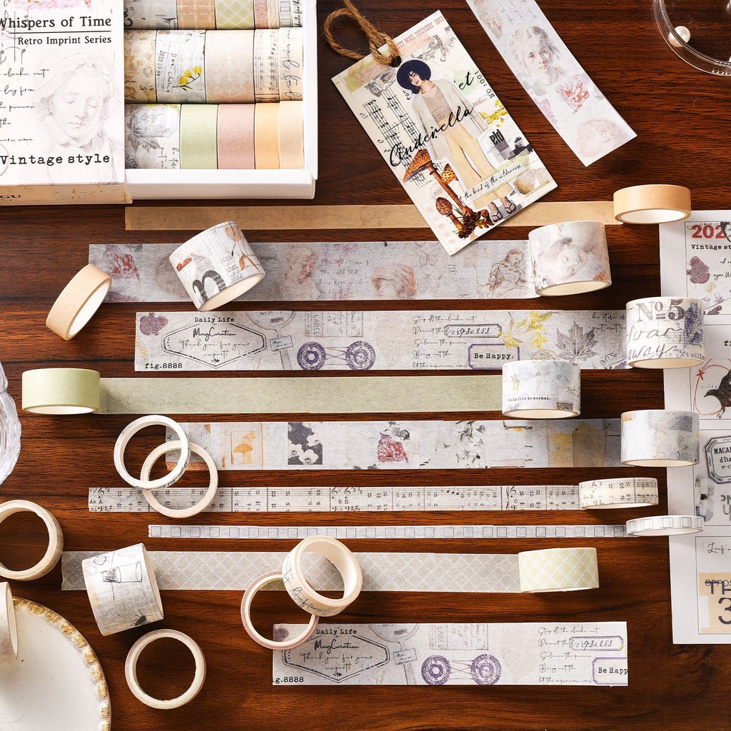 Set 20 Băng Dính washi 2m Phong Cách retro Trang Trí Sổ Tay