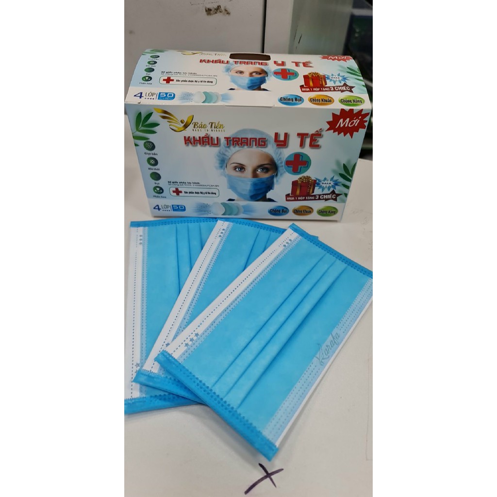 Khẩu trang y tế 4 lớp kháng khuẩn hộp 50 chiếc
