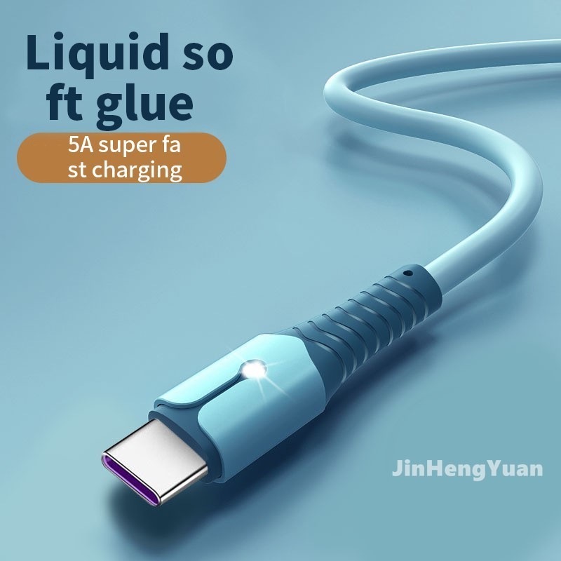 Dây Cáp Sạc Nhanh 5A Bằng Silicon Mềm Cho micro USB Android Type-C Có Đèn Báo