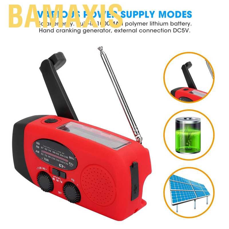 Bamaxis Emergency Hand Crank Solar AM FM NOAA Radio 3-LED Flashlight USB Charger Outdoor