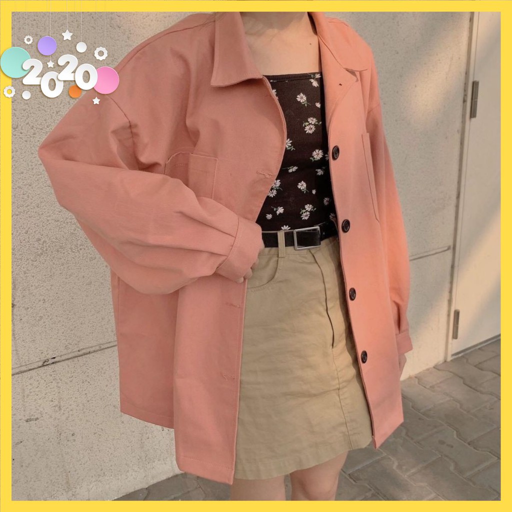 Jacket Ulzzang Áo Khoác Kaki Simple Unisex Nam Nữ Đều Mặc Được
