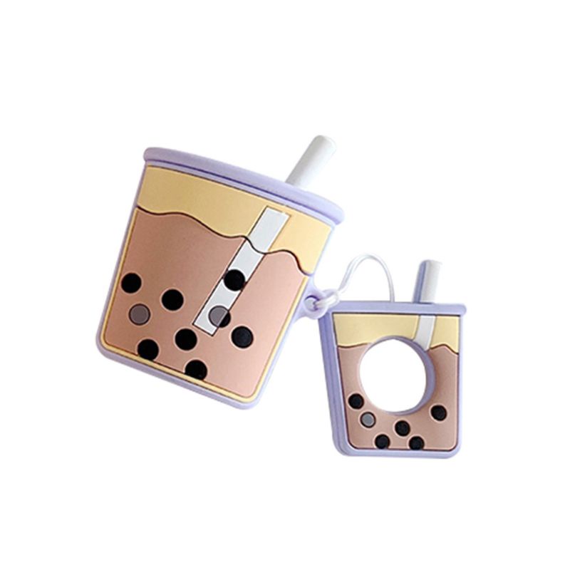 Vỏ bảo vệ hộp sạc tai nghe Airpods 1 2 bằng silicon mềm hình ly trà sữa trân châu dễ thương