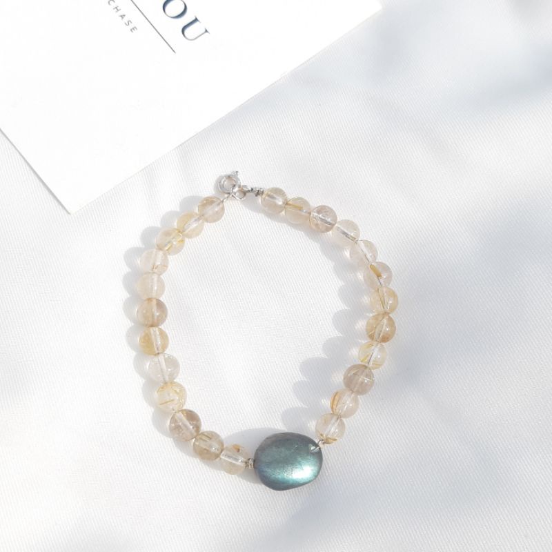 Vòng tay TA tóc phối Labradorite ( khóa bạc )